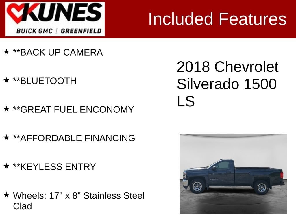 Used 2018 Chevrolet Silverado 1500 1LS with VIN 1GCNCNEH1JZ104440 for sale in Greenfield, WI