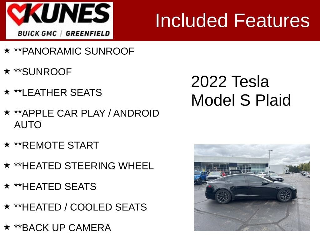 Used 2022 Tesla Model S Plaid with VIN 5YJSA1E63NF460318 for sale in Greenfield, WI