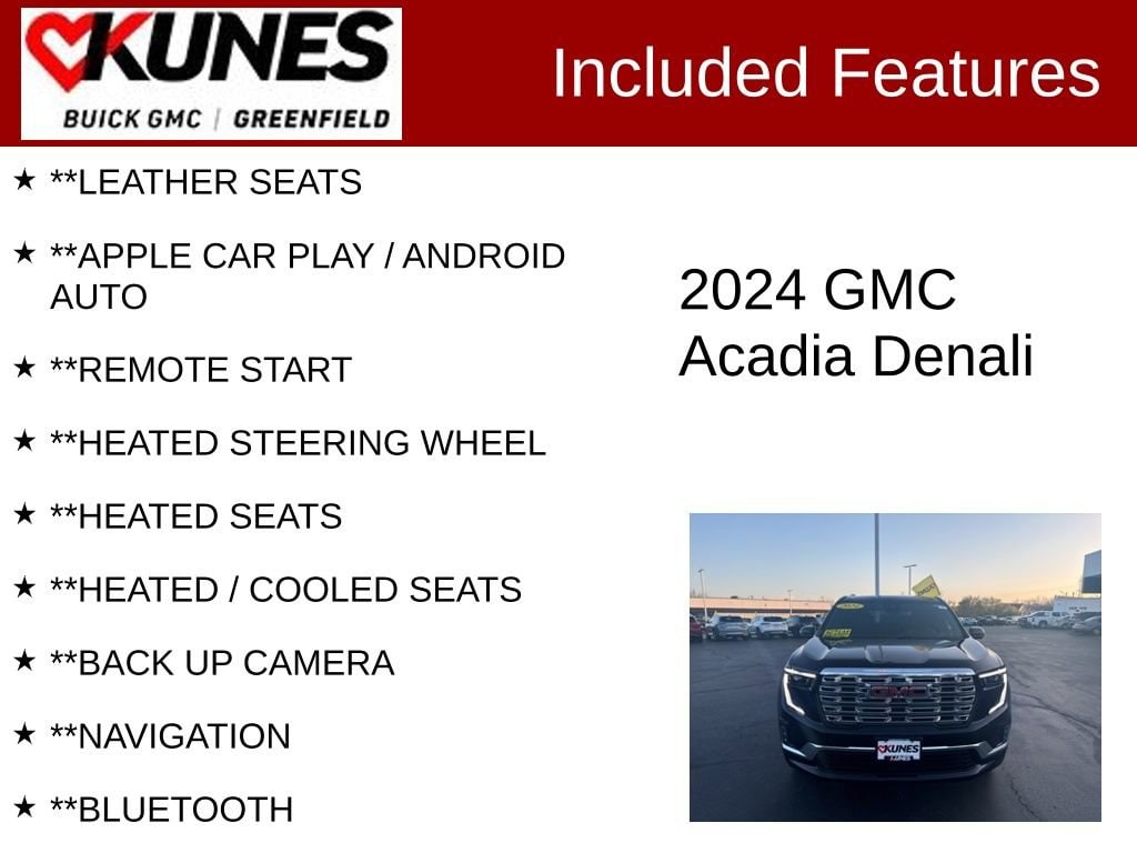 Used 2024 GMC Acadia Denali with VIN 1GKENLKS9RJ188259 for sale in Greenfield, WI