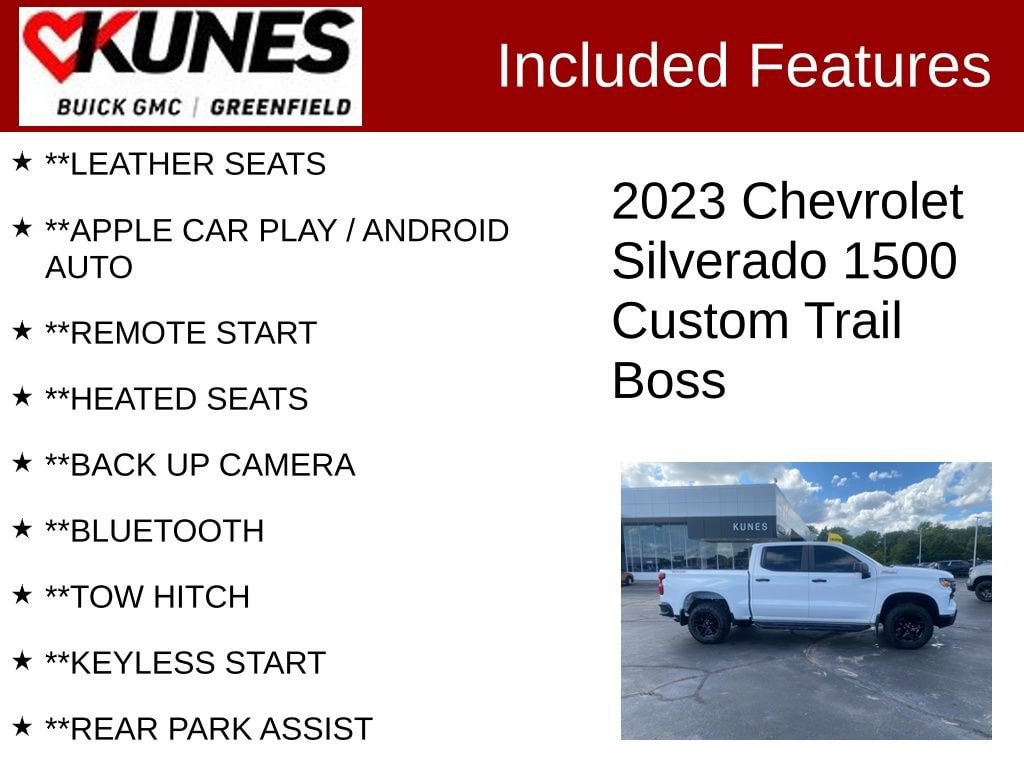 Used 2023 Chevrolet Silverado 1500 Custom Trail Boss with VIN 3GCPDCEK1PG173420 for sale in Greenfield, WI
