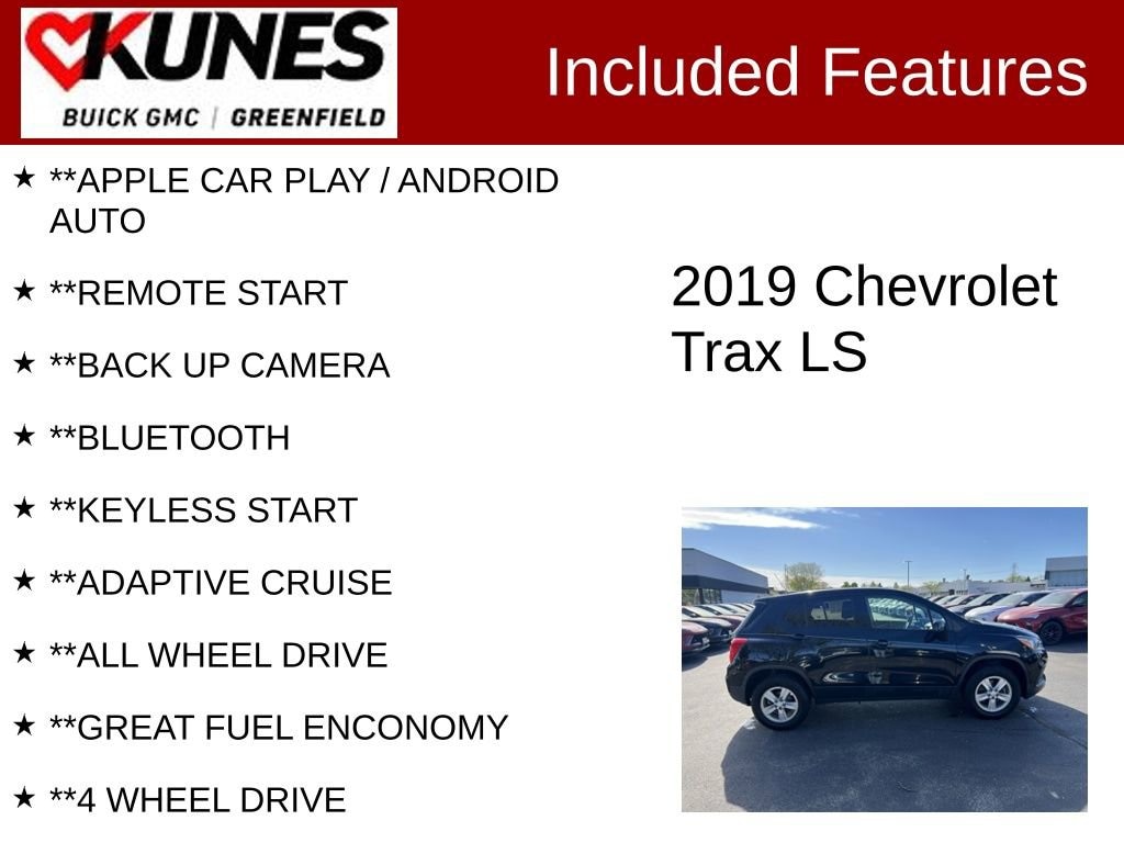 Used 2019 Chevrolet Trax LS with VIN 3GNCJNSB1KL171164 for sale in Greenfield, WI
