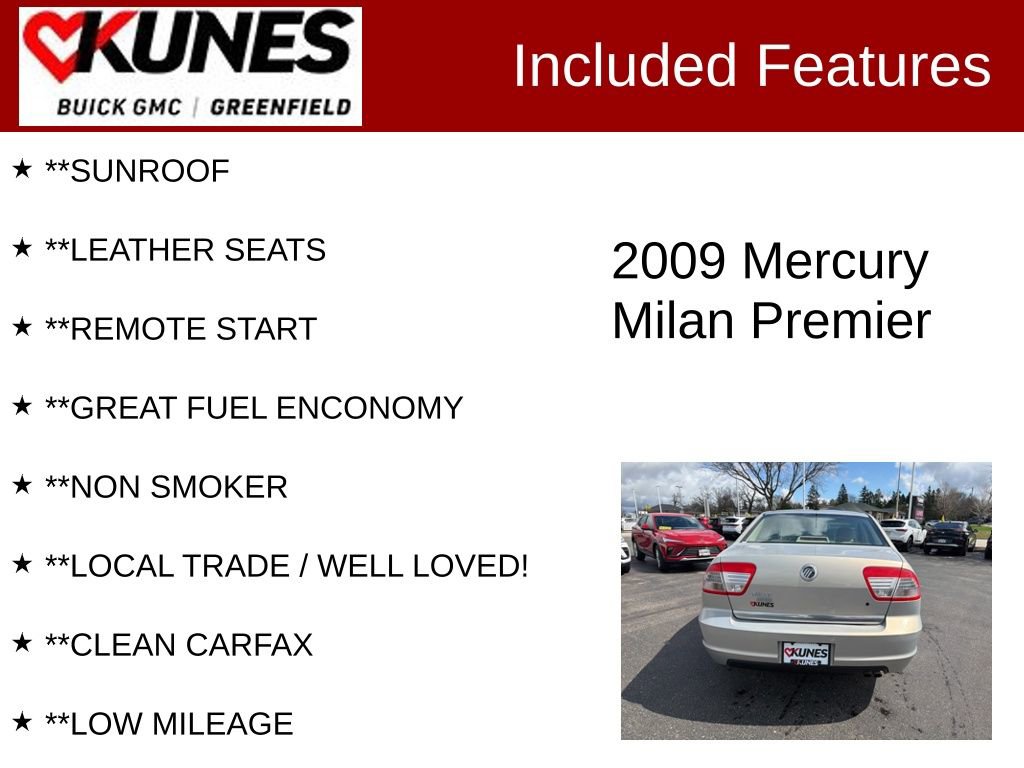 Used 2009 Mercury Milan Premier with VIN 3MEHM08Z99R615135 for sale in Greenfield, WI