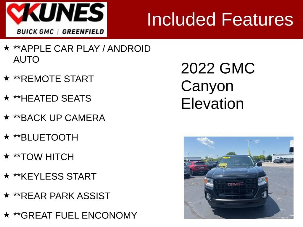 Used 2022 GMC Canyon Elevation with VIN 1GTG6CEN5N1180225 for sale in Greenfield, WI