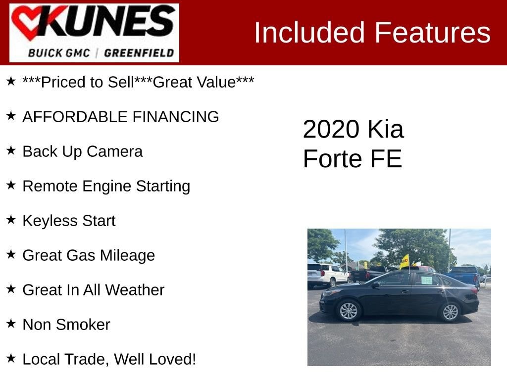 Used 2020 Kia FORTE FE with VIN 3KPF24AD7LE180506 for sale in Greenfield, WI