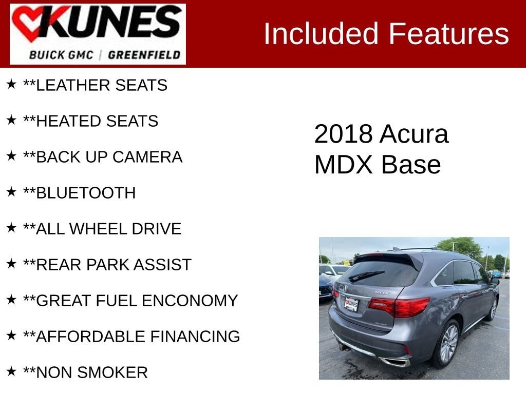 Used 2018 Acura MDX Technology Package with VIN 5J8YD4H51JL003439 for sale in Greenfield, WI