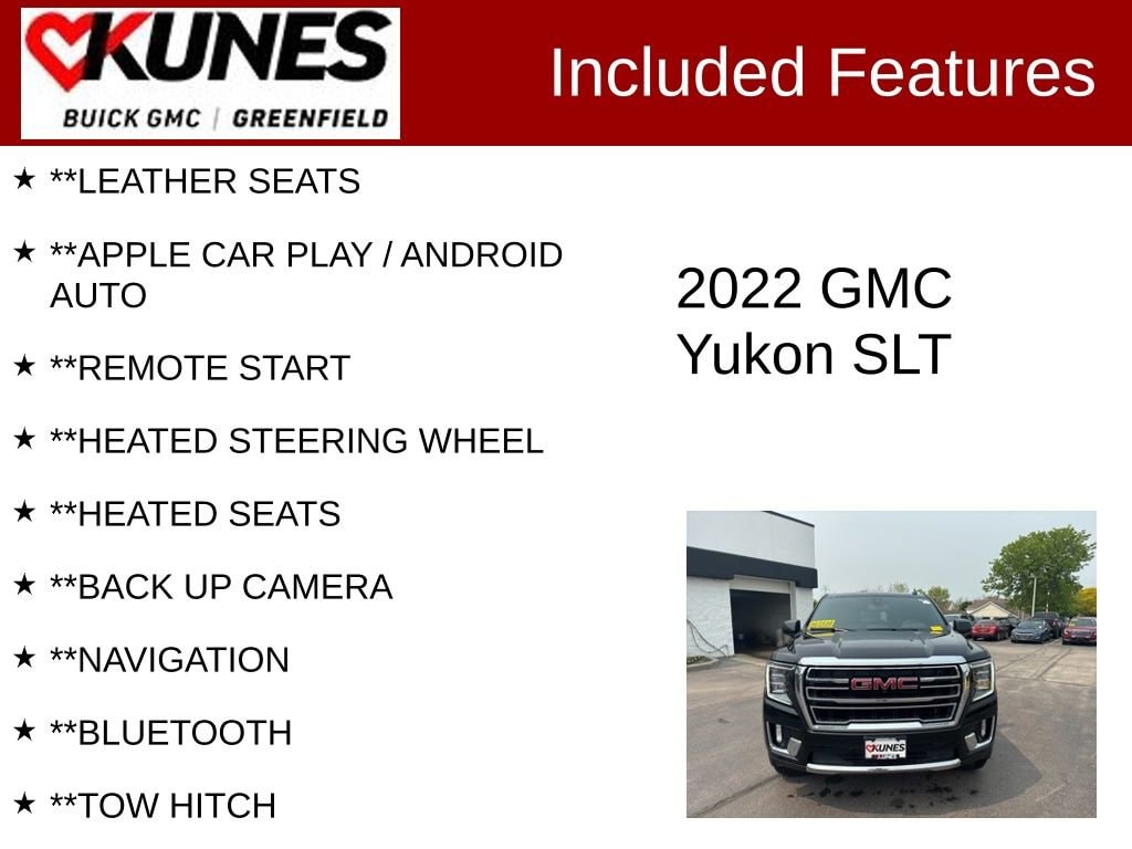 Used 2022 GMC Yukon SLT with VIN 1GKS2BKD9NR239035 for sale in Greenfield, WI