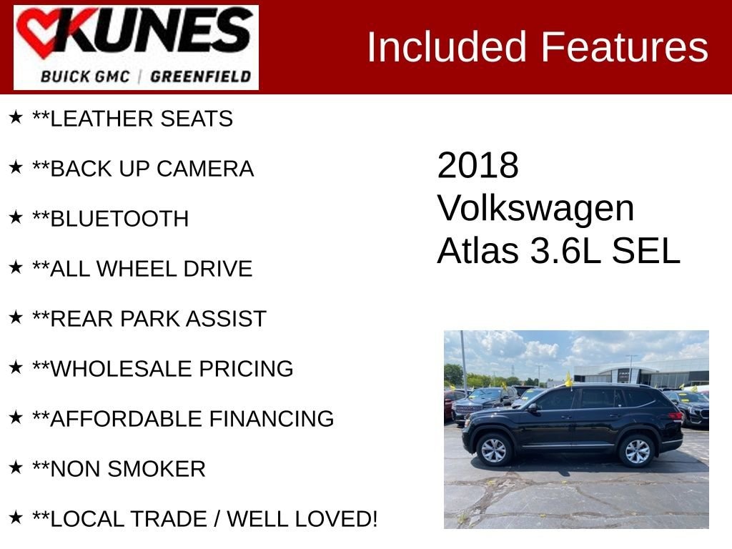 Used 2018 Volkswagen Atlas SEL with VIN 1V2MR2CA8JC505290 for sale in Greenfield, WI