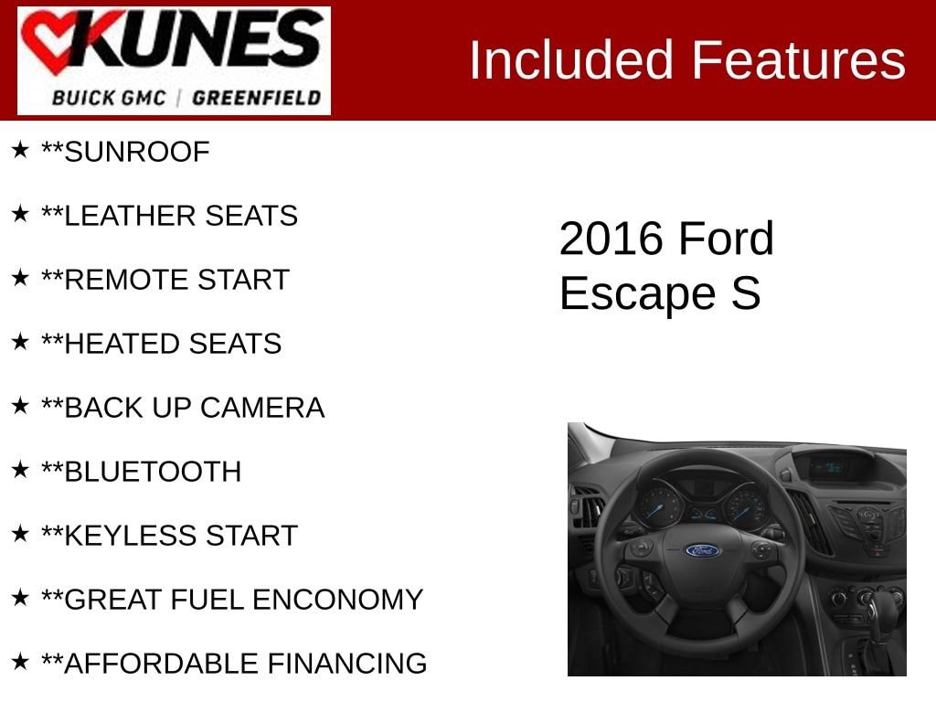 Used 2016 Ford Escape S with VIN 1FMCU0F75GUC21470 for sale in Greenfield, WI
