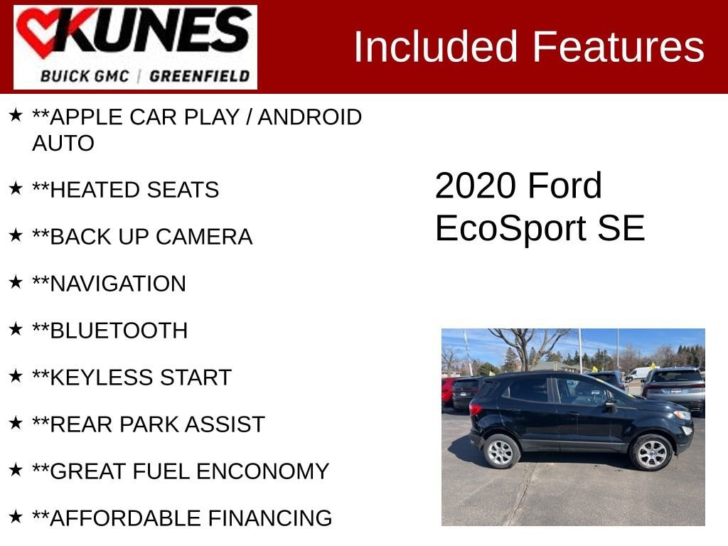 Used 2020 Ford Ecosport SE with VIN MAJ6S3GL9LC343162 for sale in Greenfield, WI