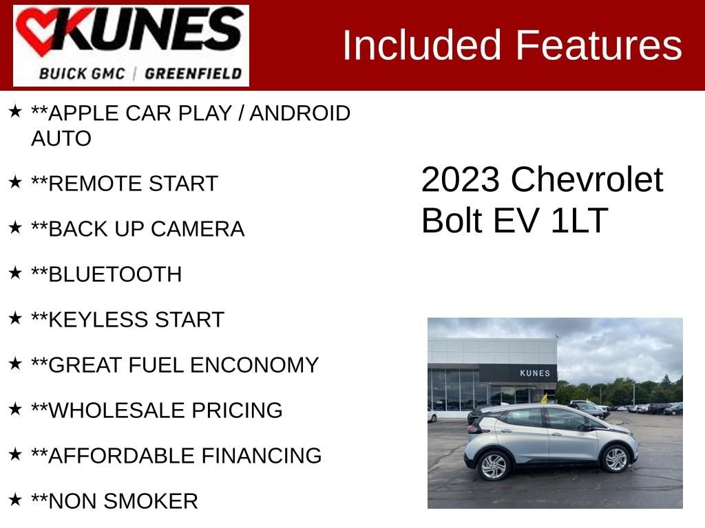 Used 2023 Chevrolet Bolt EV LT with VIN 1G1FW6S09P4175190 for sale in Greenfield, WI