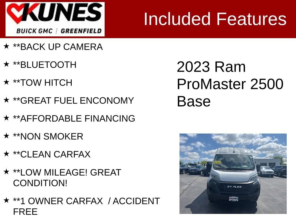 Used 2023 RAM ProMaster Cargo Van Base with VIN 3C6LRVDG8PE588309 for sale in Greenfield, WI