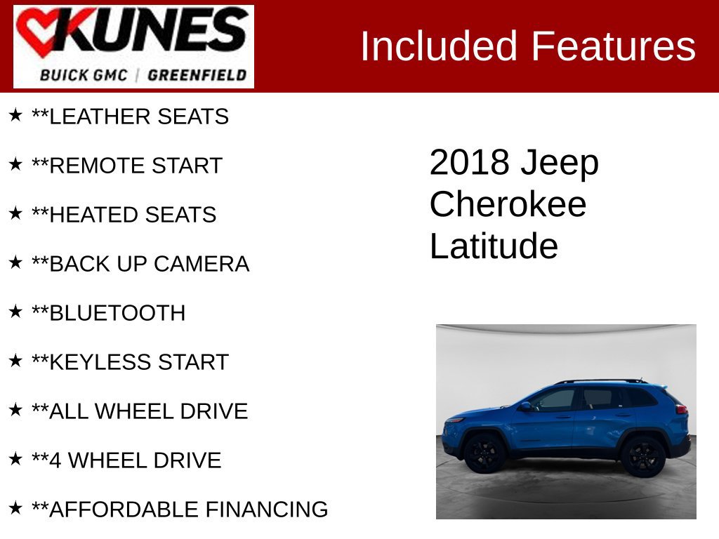 Used 2018 Jeep Cherokee Latitude with VIN 1C4PJMCB7JD576050 for sale in Greenfield, WI