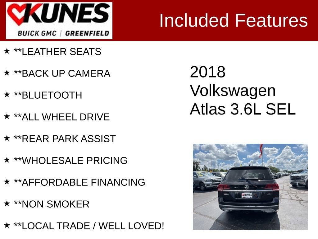 Used 2018 Volkswagen Atlas SEL with VIN 1V2MR2CA8JC505290 for sale in Greenfield, WI