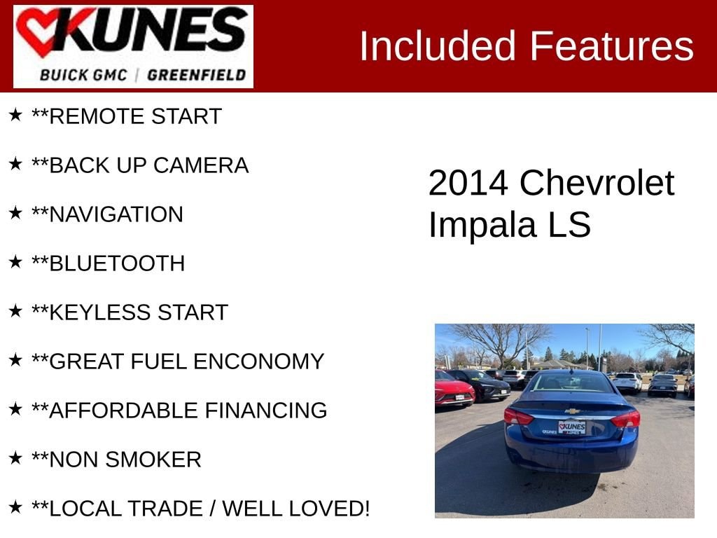 Used 2014 Chevrolet Impala 1LS with VIN 1G11Y5SL4EU147268 for sale in Greenfield, WI