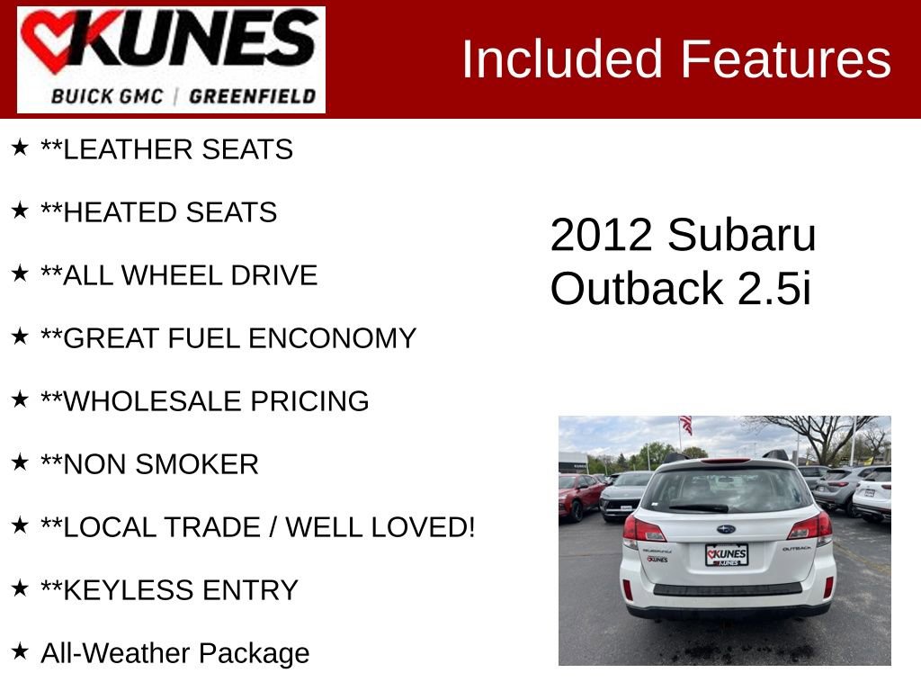 Used 2012 Subaru Outback Base with VIN 4S4BRCAC6C3217110 for sale in Greenfield, WI