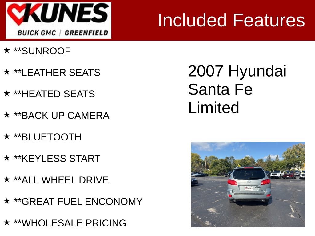 Used 2007 Hyundai Santa Fe Limited with VIN 5NMSH73E07H119274 for sale in Greenfield, WI