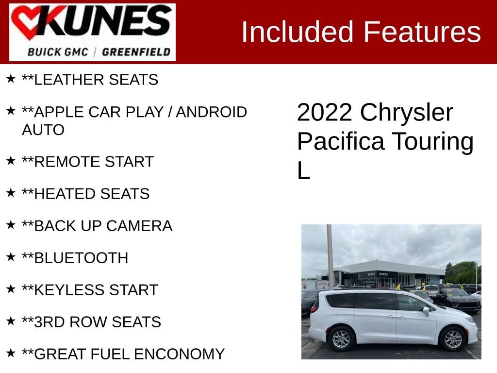 Used 2022 Chrysler Pacifica Touring L with VIN 2C4RC1BG3NR193983 for sale in Greenfield, WI