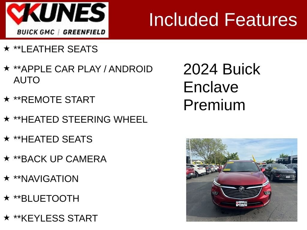 Used 2024 Buick Enclave Premium with VIN 5GAEVBKW8RJ124658 for sale in Greenfield, WI