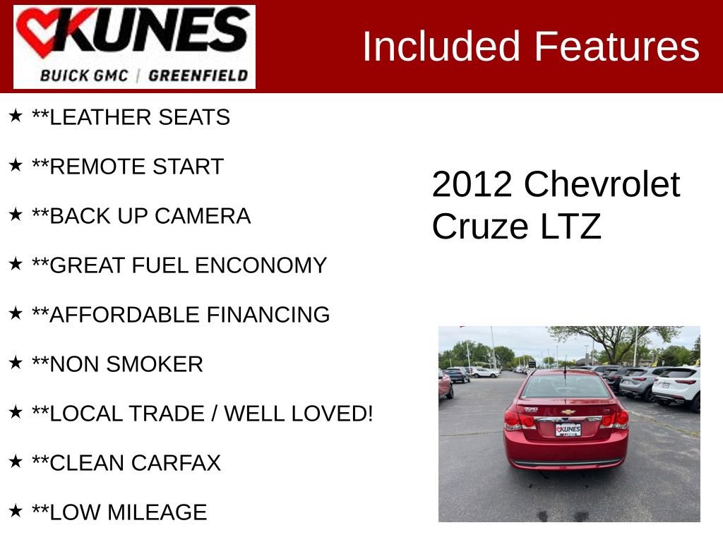 Used 2012 Chevrolet Cruze LTZ with VIN 1G1PH5SC1C7120177 for sale in Greenfield, WI