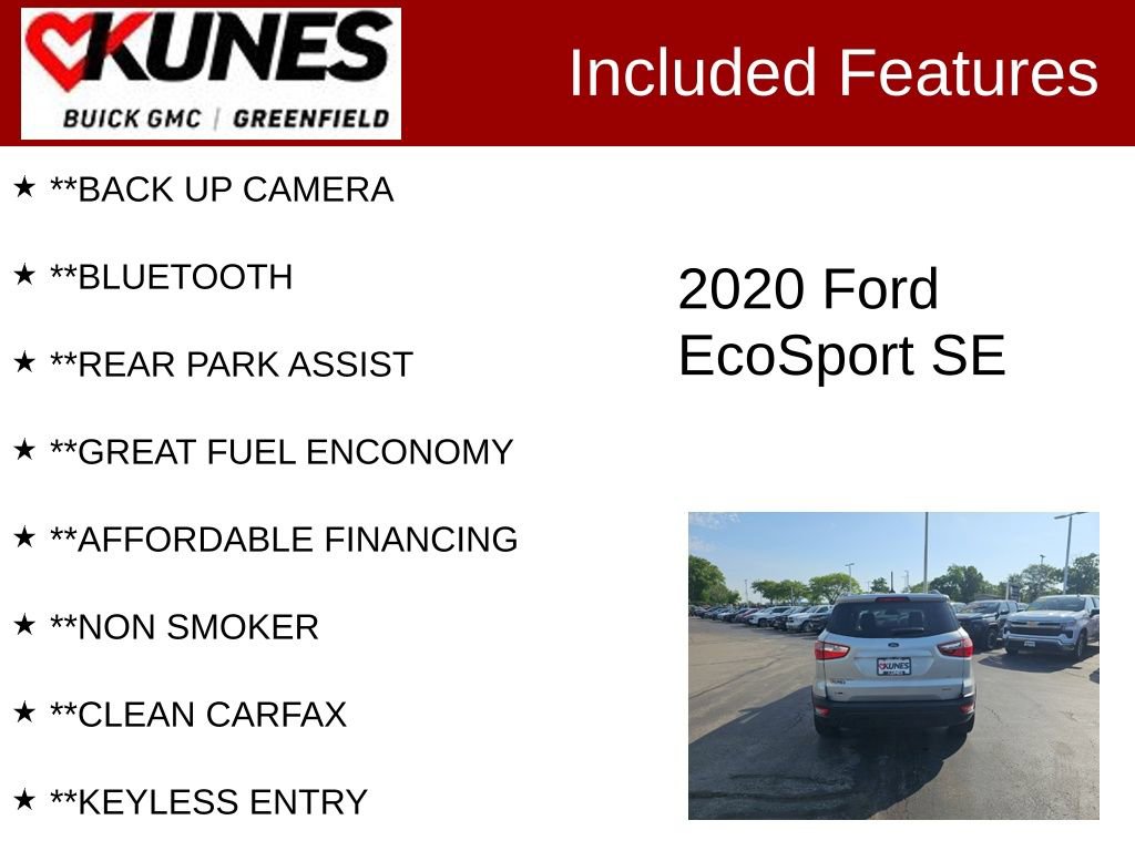 Used 2020 Ford Ecosport SE with VIN MAJ3S2GE1LC338195 for sale in Greenfield, WI