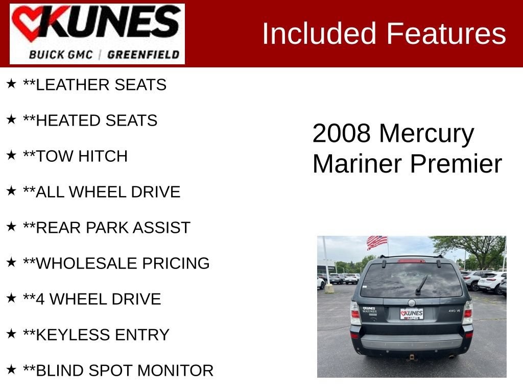 Used 2008 Mercury Mariner Premier with VIN 4M2CU97138KJ45497 for sale in Greenfield, WI