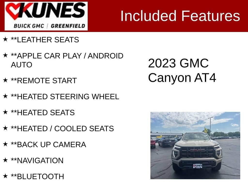 Used 2023 GMC Canyon AT4 with VIN 1GTP6DEK8P1226029 for sale in Greenfield, WI