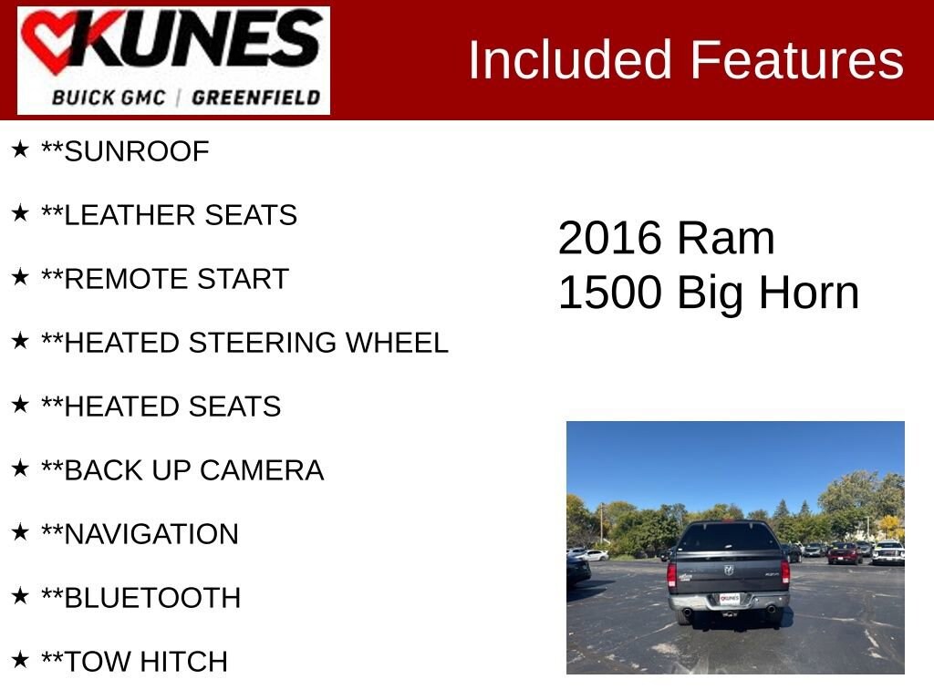 Used 2016 RAM Ram 1500 Pickup Big Horn with VIN 1C6RR7LT3GS265951 for sale in Greenfield, WI