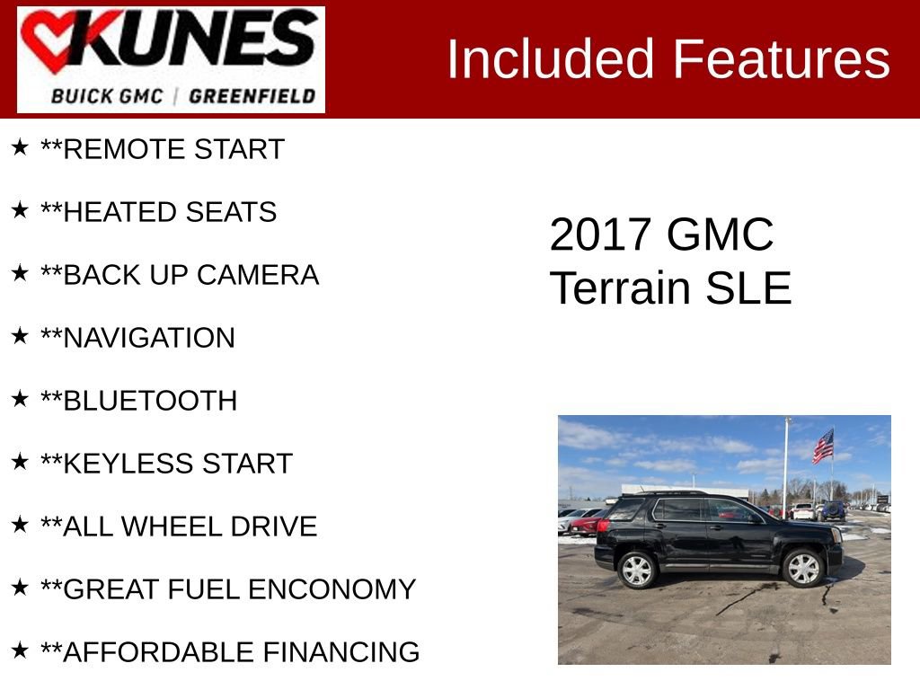 Used 2017 GMC Terrain SLE-2 with VIN 2GKFLTEK1H6273999 for sale in Greenfield, WI
