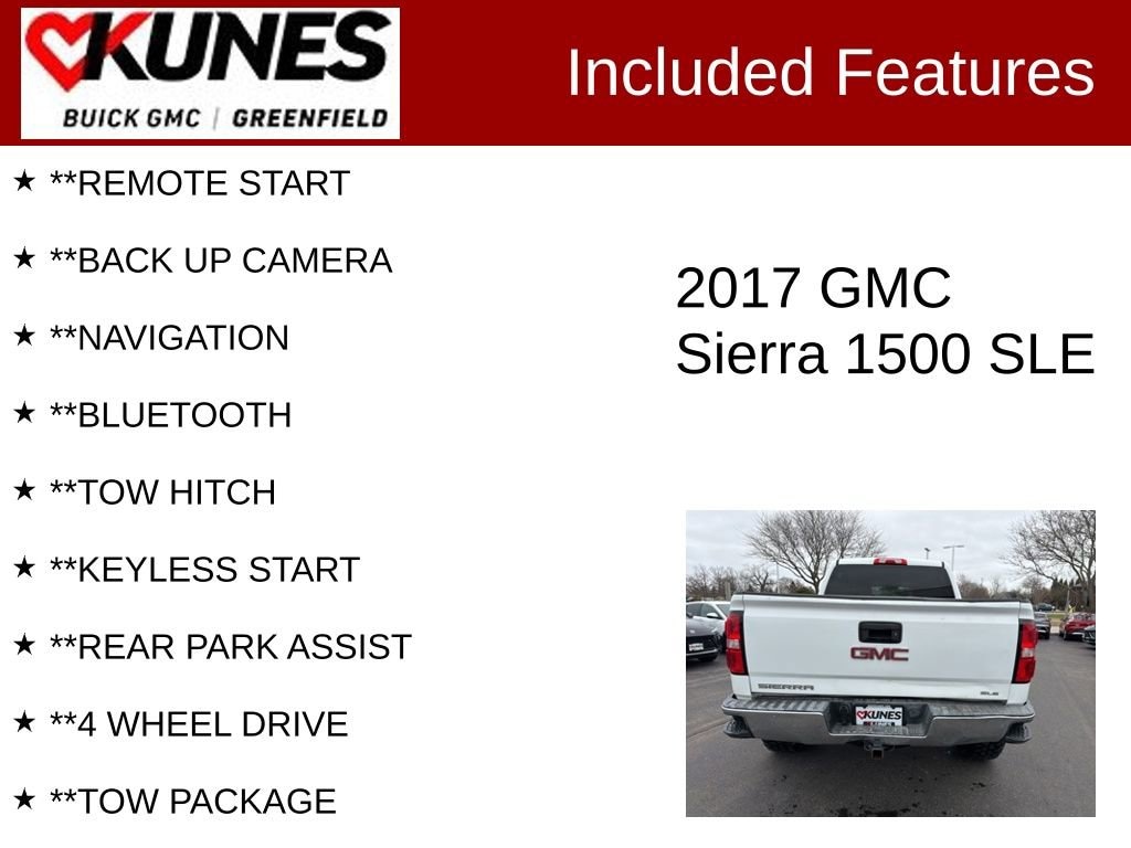 Used 2017 GMC Sierra 1500 SLE with VIN 3GTU2MEC3HG317168 for sale in Greenfield, WI