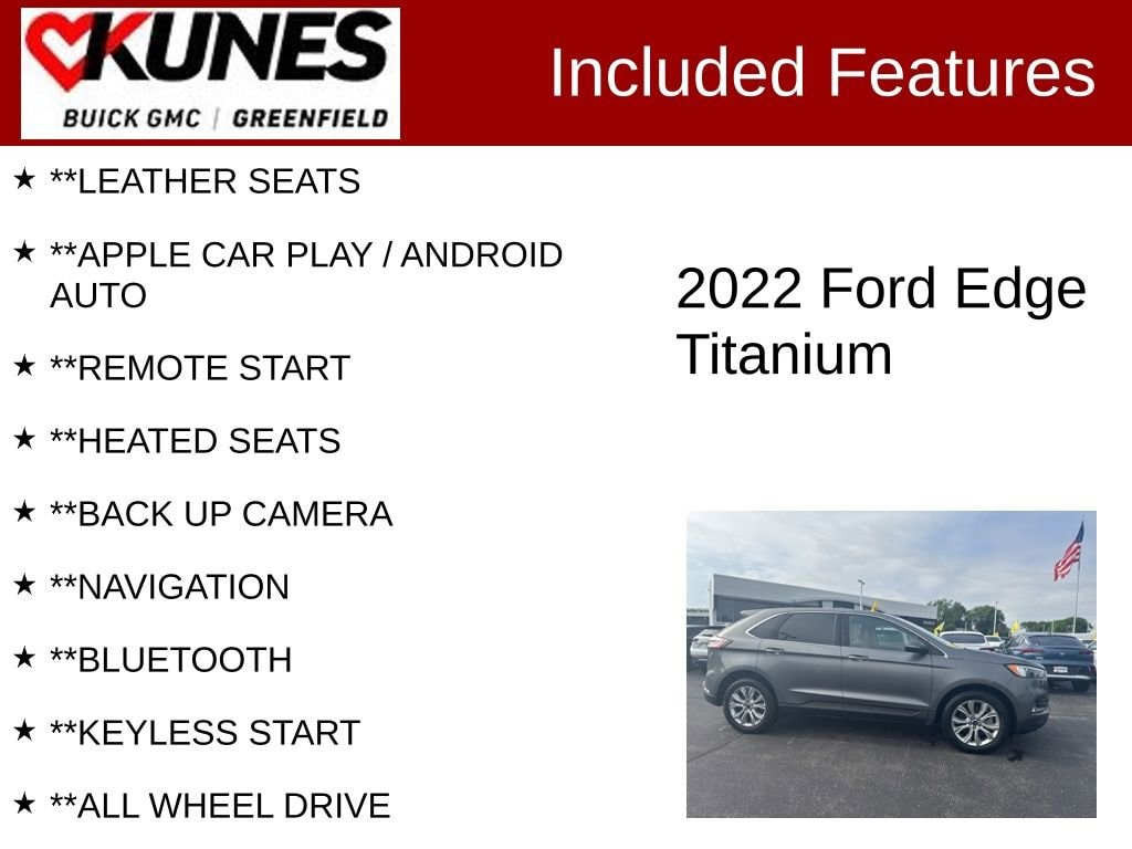 Used 2022 Ford Edge Titanium with VIN 2FMPK4K99NBA91539 for sale in Greenfield, WI