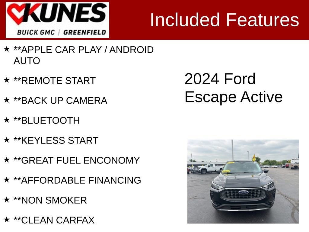 Used 2024 Ford Escape Active with VIN 1FMCU0GNXRUA92271 for sale in Greenfield, WI