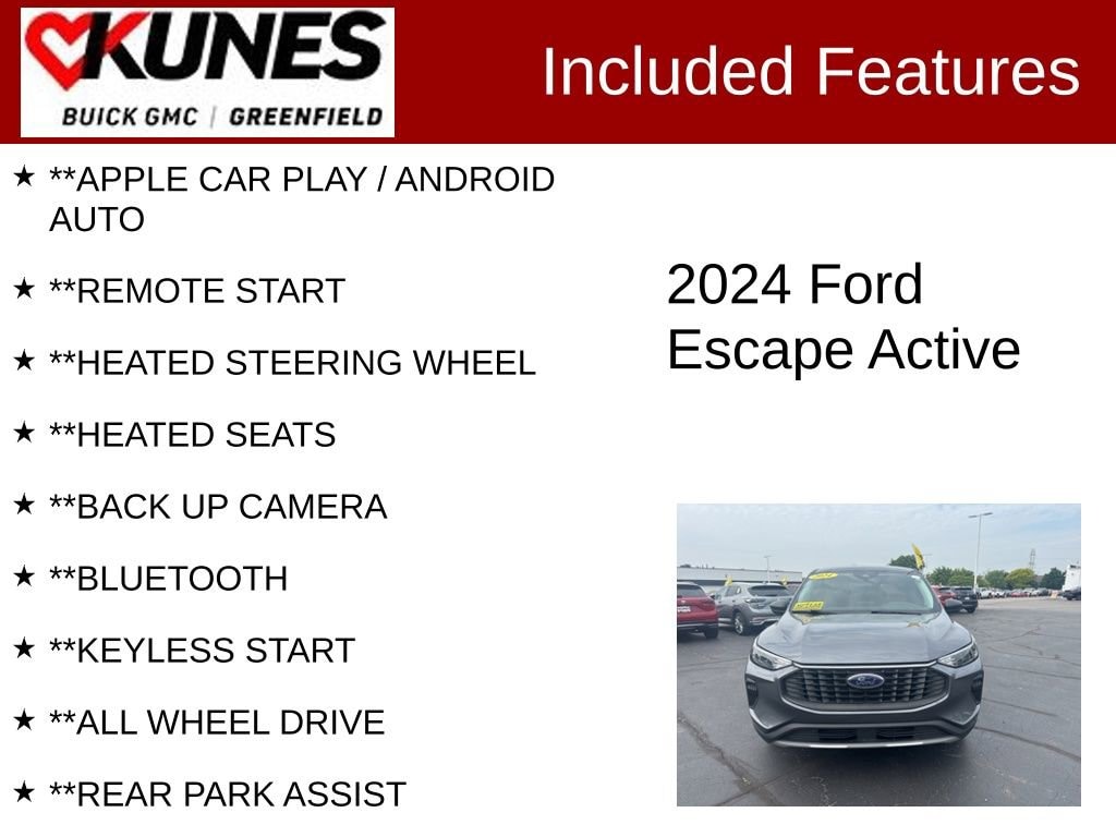 Used 2024 Ford Escape Active with VIN 1FMCU9GNXRUA13136 for sale in Greenfield, WI
