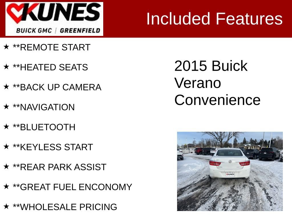 Used 2015 Buick Verano 1SG with VIN 1G4PR5SK3F4161312 for sale in Greenfield, WI