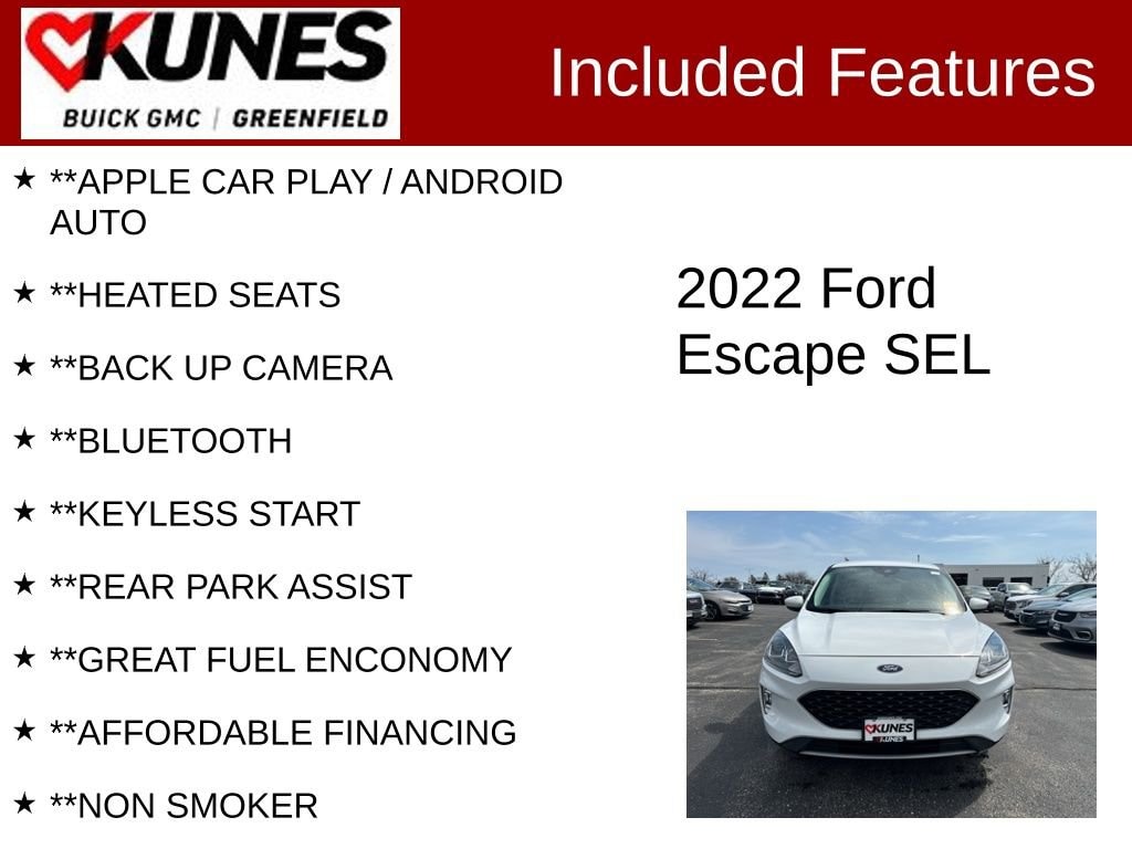 Used 2022 Ford Escape SEL with VIN 1FMCU0H69NUA71512 for sale in Greenfield, WI