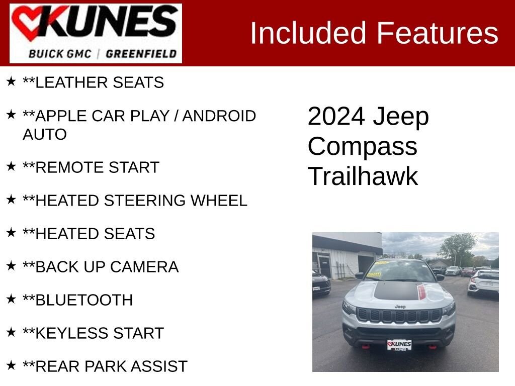 Used 2024 Jeep Compass Trailhawk with VIN 3C4NJDDN9RT144906 for sale in Greenfield, WI