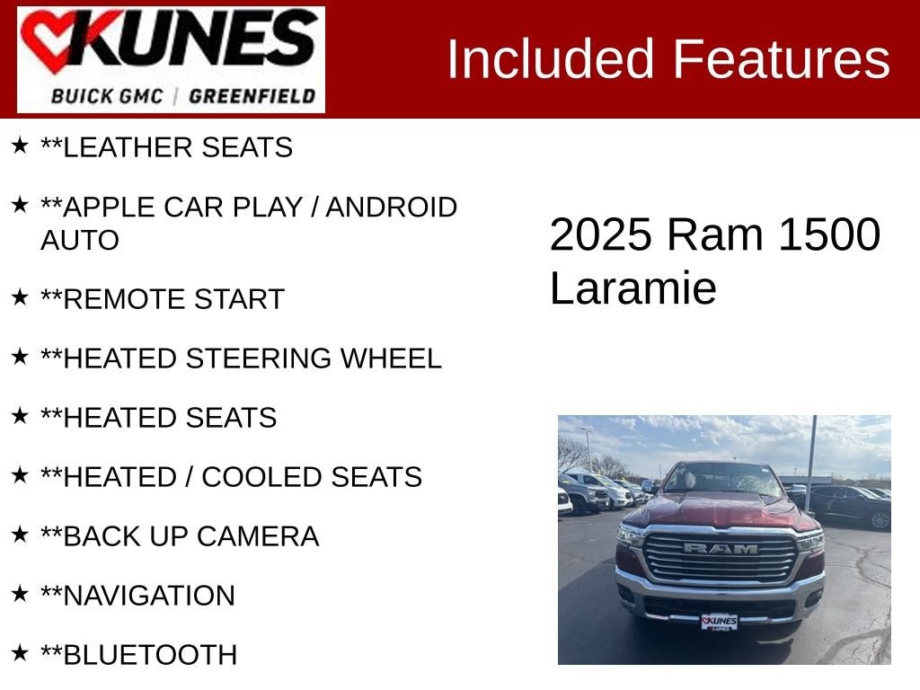 Used 2025 RAM Ram 1500 Pickup Laramie with VIN 1C6SRFJP0SN561759 for sale in Greenfield, WI