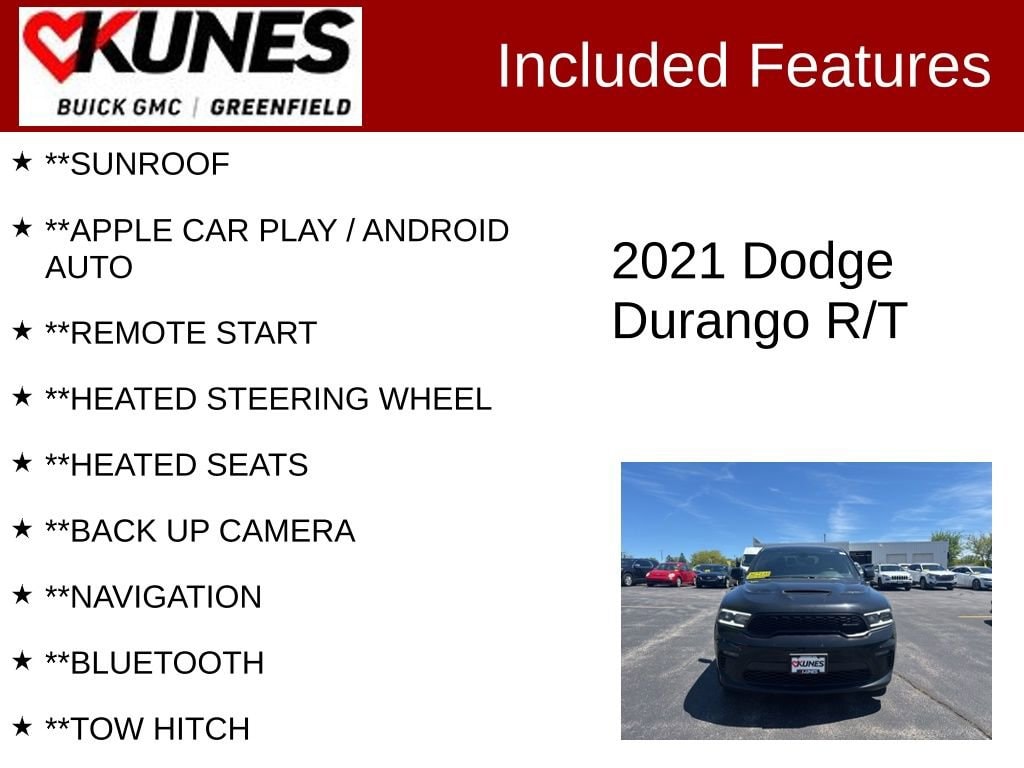 Used 2021 Dodge Durango R/T with VIN 1C4SDJCT3MC520545 for sale in Greenfield, WI