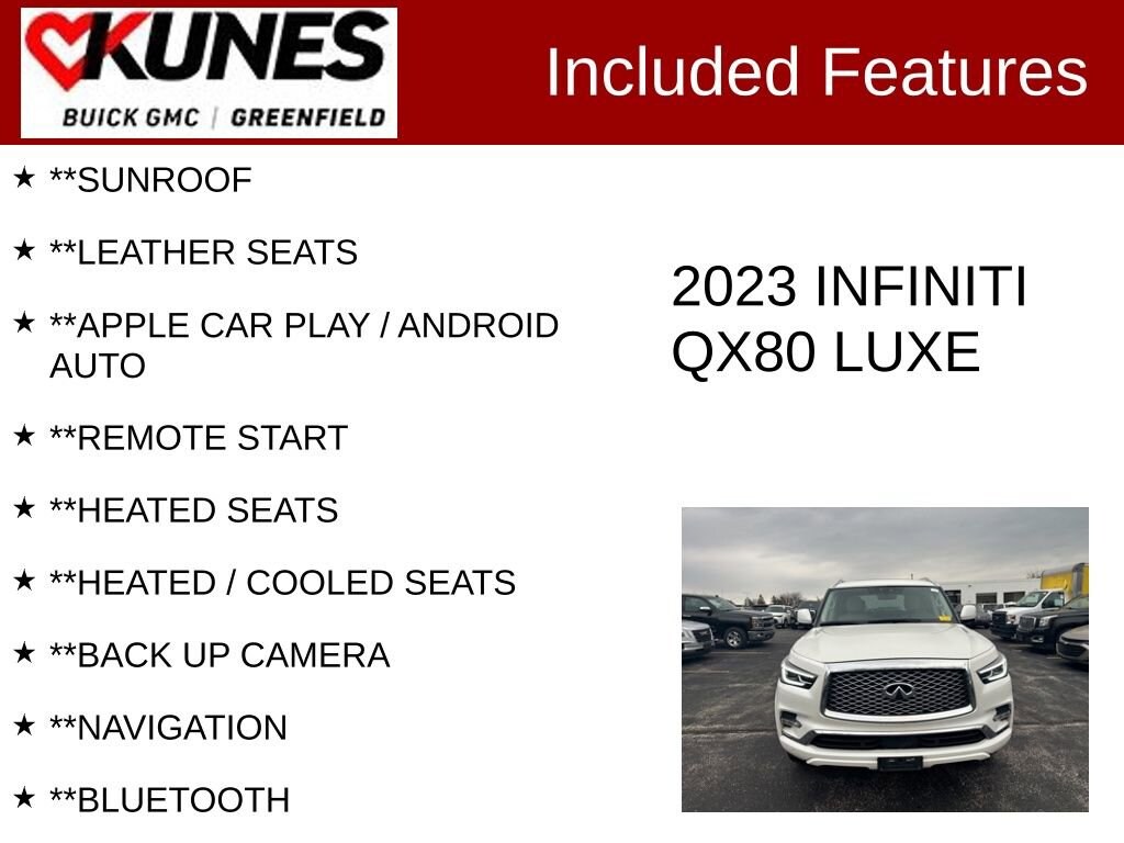 Used 2023 INFINITI QX80 Luxe with VIN JN8AZ2AE6P9305481 for sale in Greenfield, WI