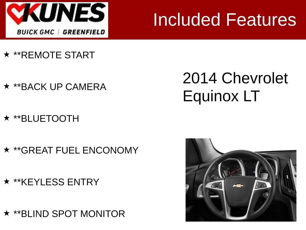 Used 2014 Chevrolet Equinox 1LT with VIN 2GNALBEK4E6200192 for sale in Greenfield, WI