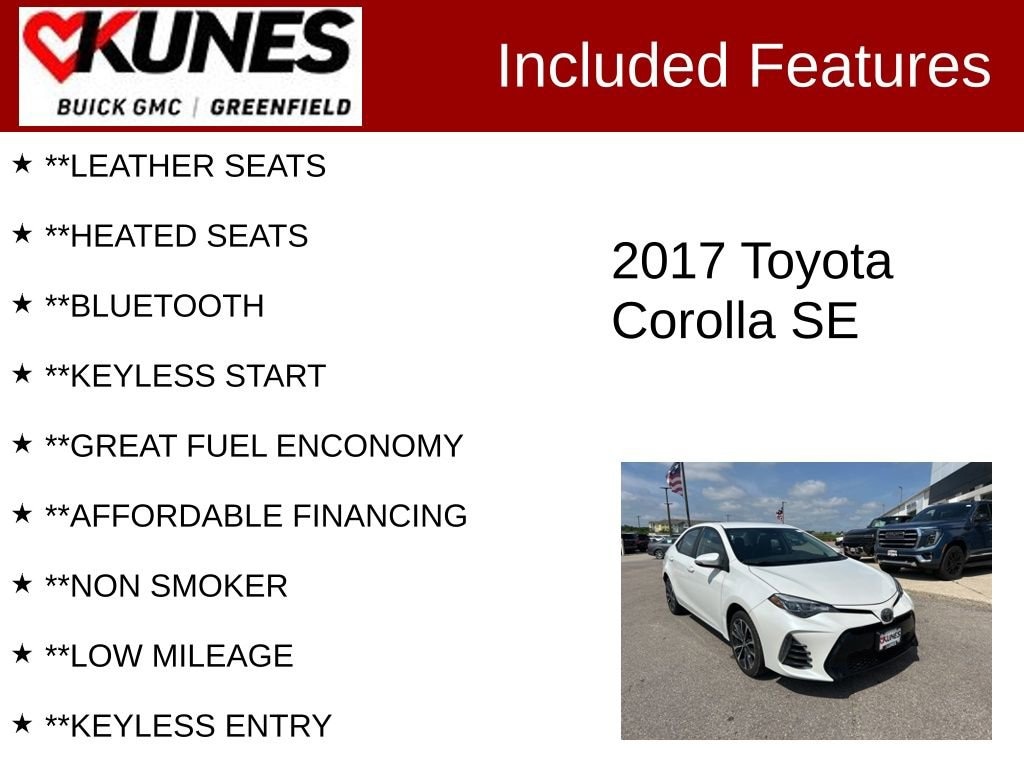 Used 2017 Toyota Corolla SE with VIN 5YFBURHE5HP725242 for sale in Greenfield, WI