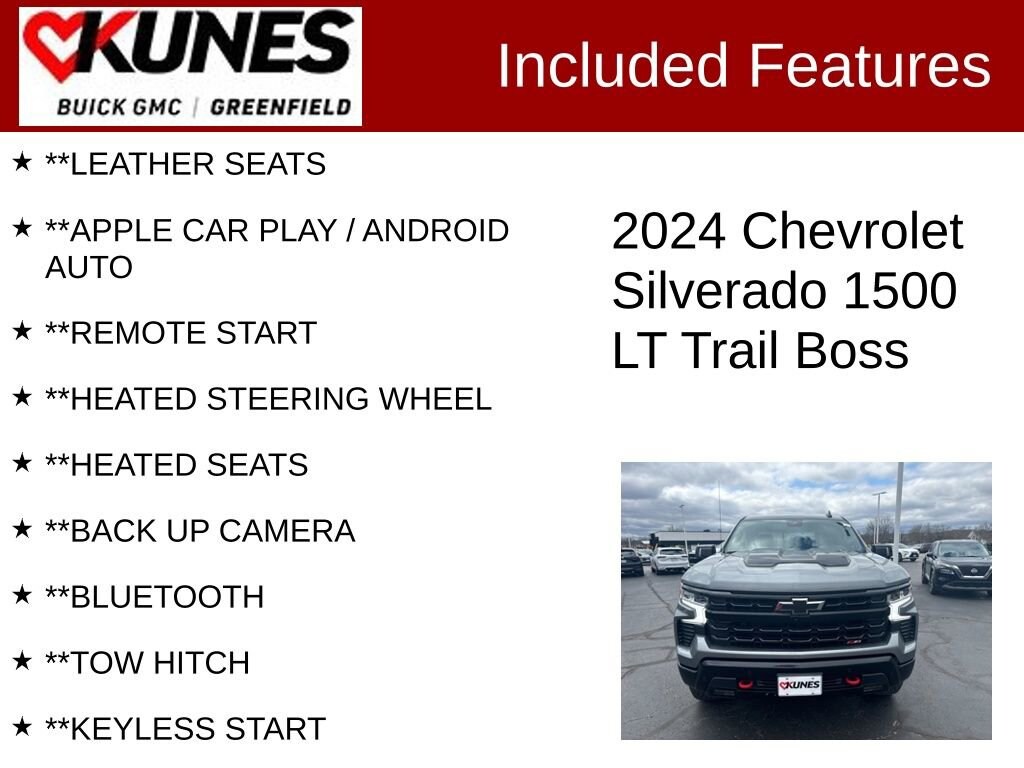 Used 2024 Chevrolet Silverado 1500 LT Trail Boss with VIN 3GCUDFEL6RG168181 for sale in Greenfield, WI