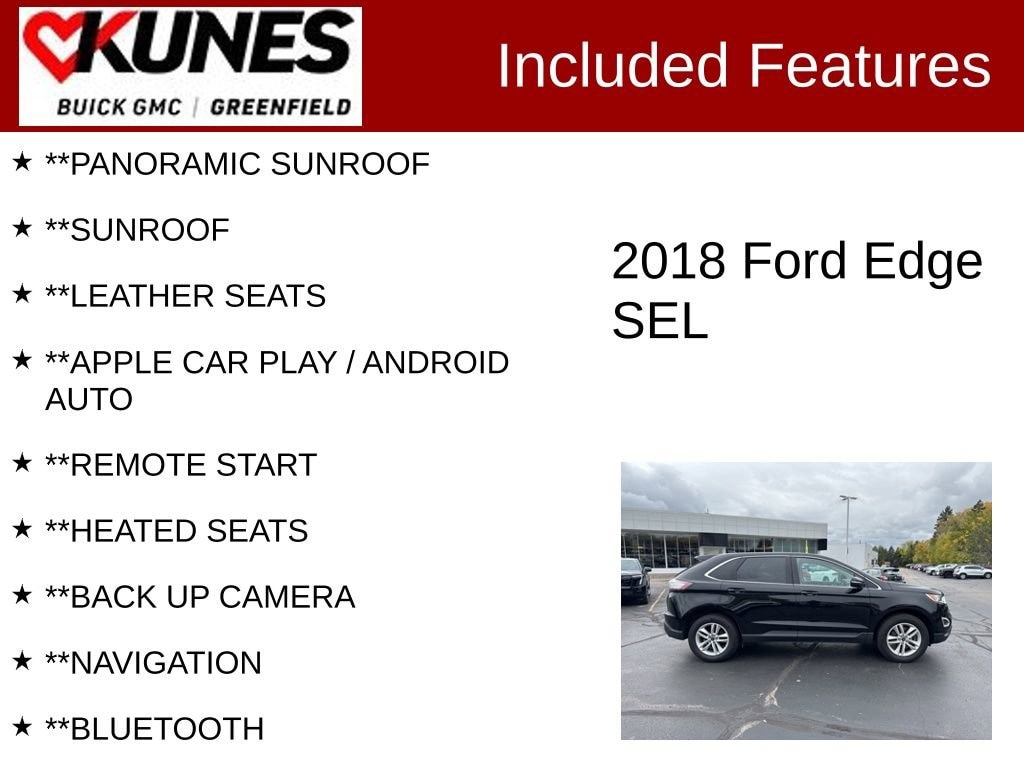 Used 2018 Ford Edge SEL with VIN 2FMPK4J93JBC17082 for sale in Greenfield, WI