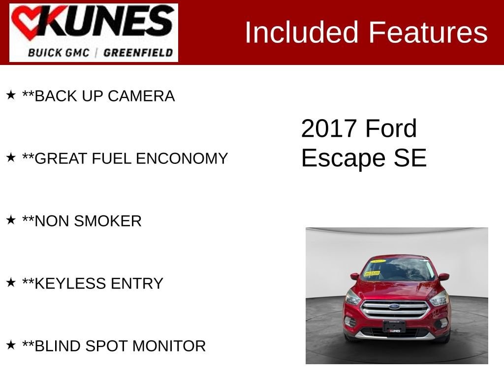 Used 2017 Ford Escape SE with VIN 1FMCU0GD5HUE33940 for sale in Greenfield, WI