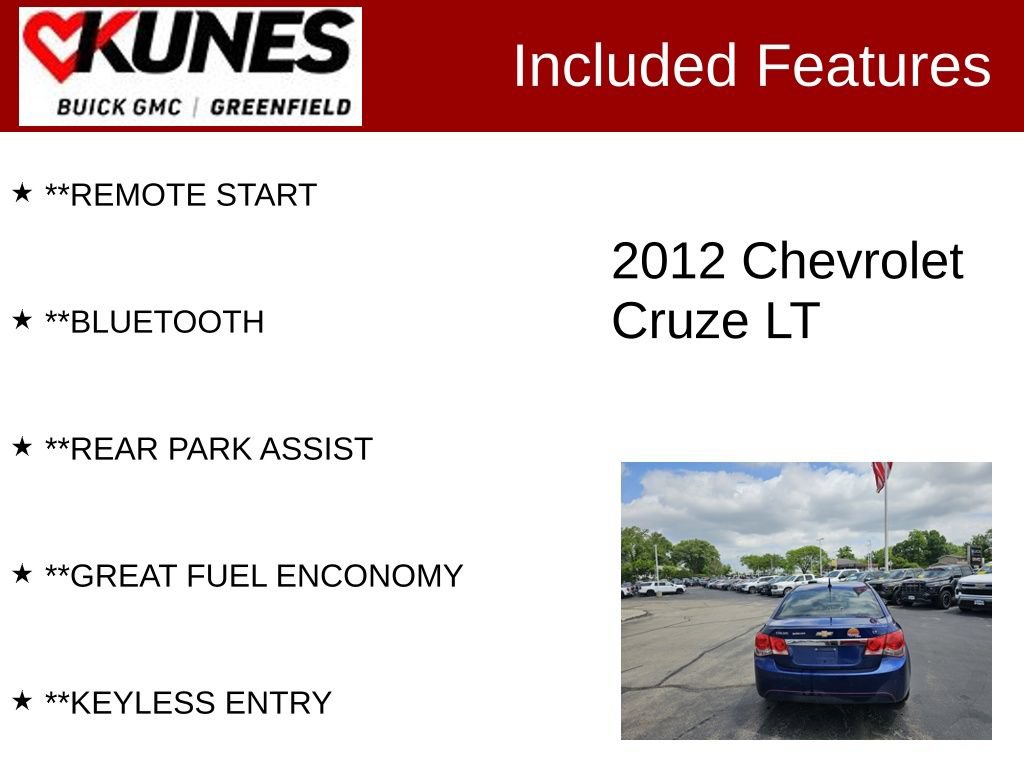 Used 2012 Chevrolet Cruze 1LT with VIN 1G1PF5SC3C7107985 for sale in Greenfield, WI
