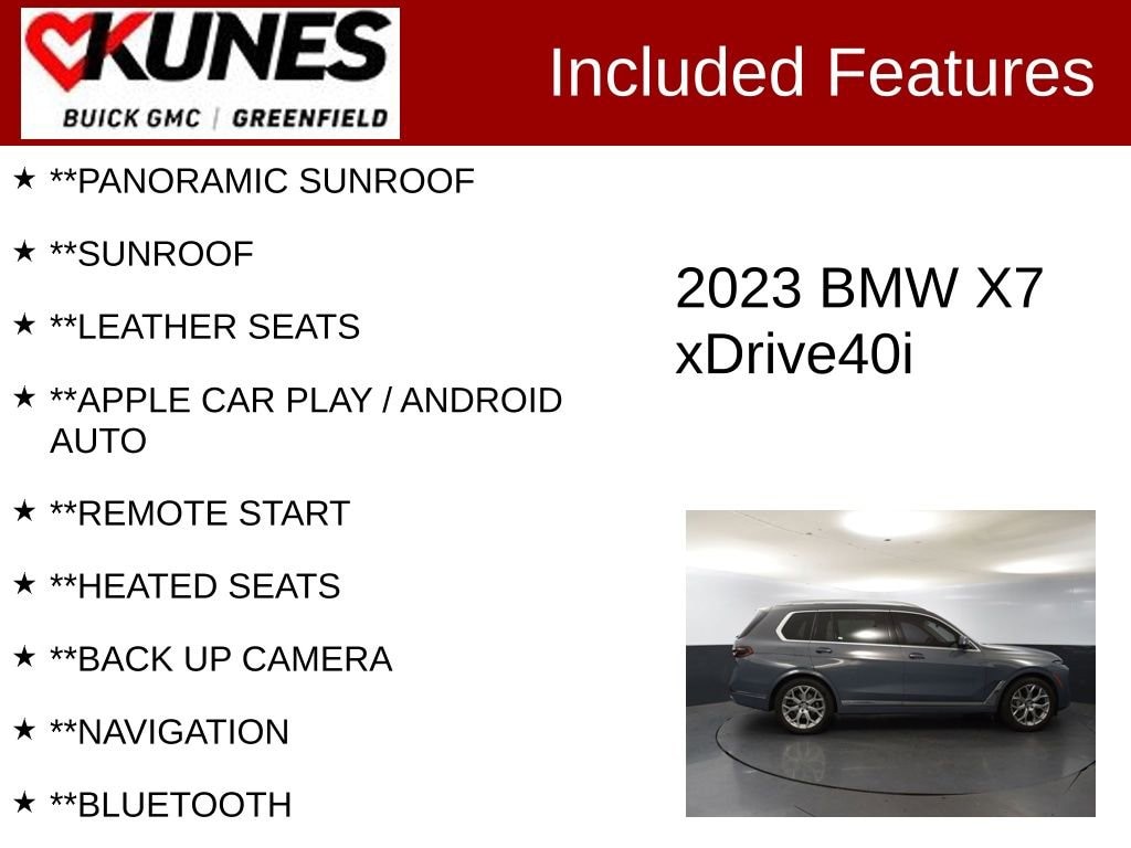 Used 2023 BMW X7 40i with VIN 5UX23EM02P9P64251 for sale in Greenfield, WI