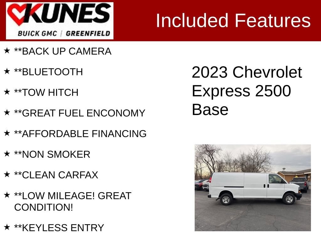 Used 2023 Chevrolet Express Cargo Work Van with VIN 1GCWGBFP1P1111473 for sale in Greenfield, WI