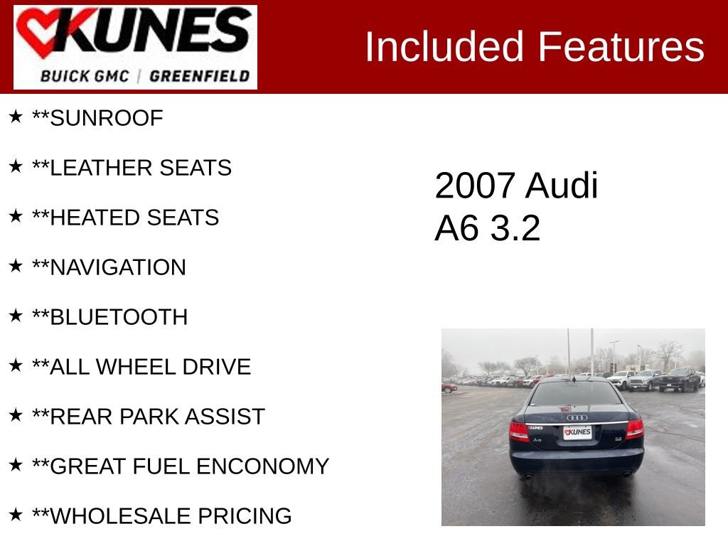 Used 2007 Audi A6 Base with VIN WAUDH74F97N050035 for sale in Greenfield, WI