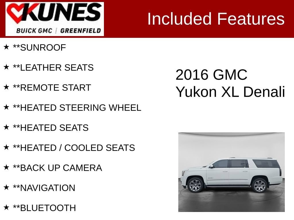 Used 2016 GMC Yukon XL Denali with VIN 1GKS2HKJ5GR410813 for sale in Greenfield, WI