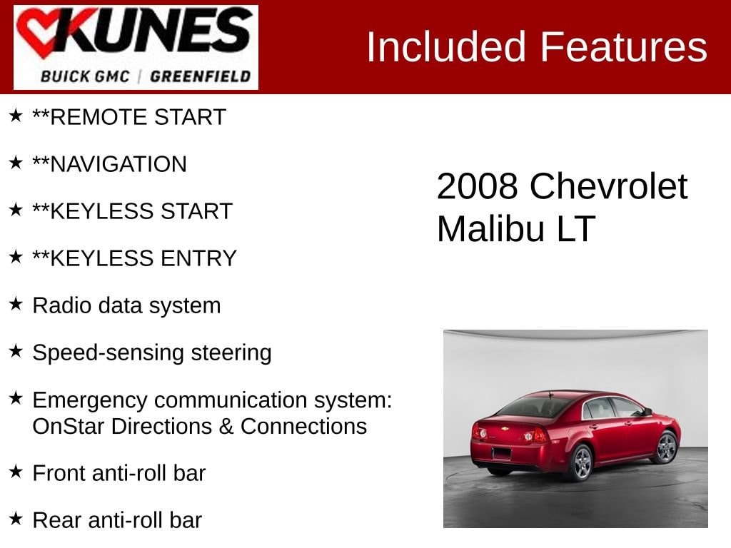 Used 2008 Chevrolet Malibu LT with VIN 1G1ZH57B88F201117 for sale in Greenfield, WI