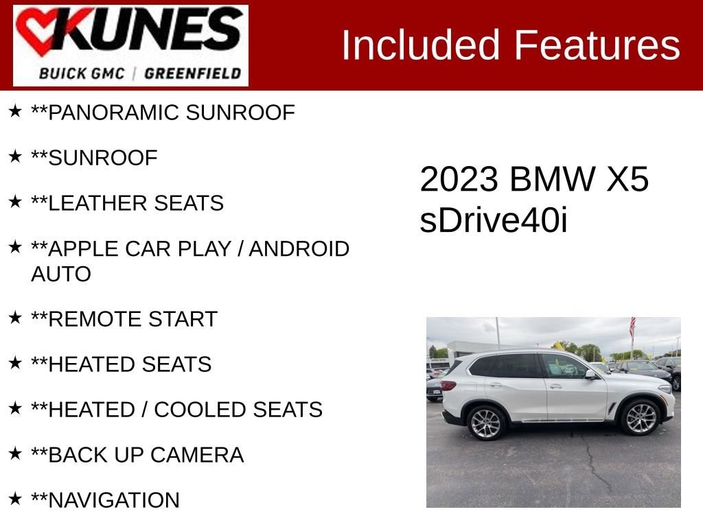 Used 2023 BMW X5 40i with VIN 5UXCR4C09P9P91719 for sale in Greenfield, WI